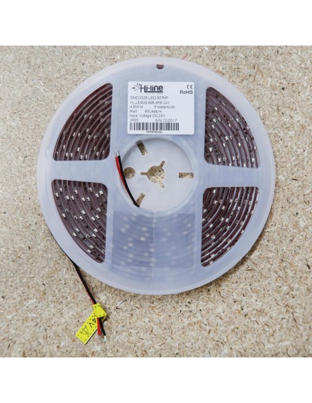 Red IP20 LED strip, SMD3528, 60LED /m, 4.8W/m, 24V DC, 5 meters roll