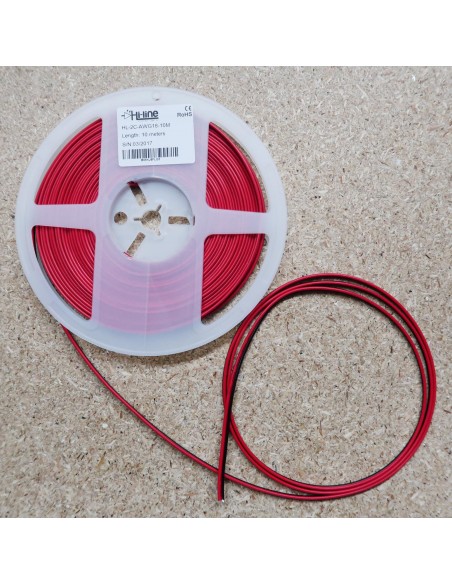 2 cores Red/Black LED strip wire AWG 18, 10m roll