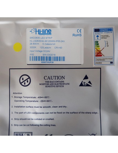 Warm White LED Strip 3000K 24V 28.8W/m IP00 CRI90 SMD2835