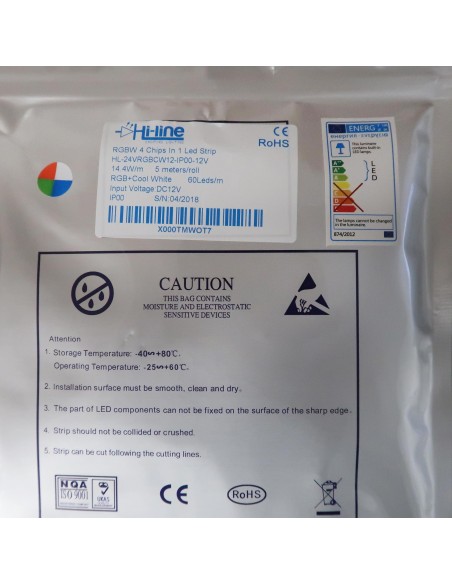 RGBW LED-Streifen (RGB+CW) 12V-14,4W/m- IP00-CRI80-12mm/2oz PCB-5m Rolle