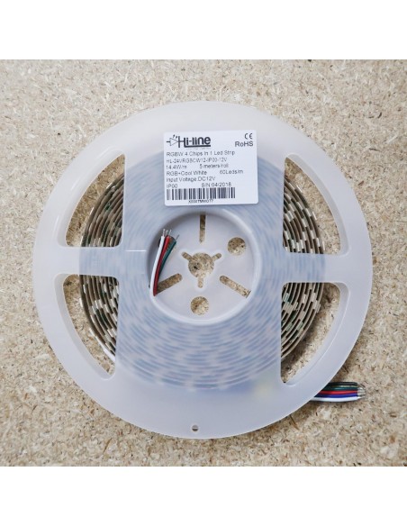 RGBW LED Strip (RGB+CW) 12V-14.4W/m- IP00-CRI80-12mm/2oz PCB-5m Roll