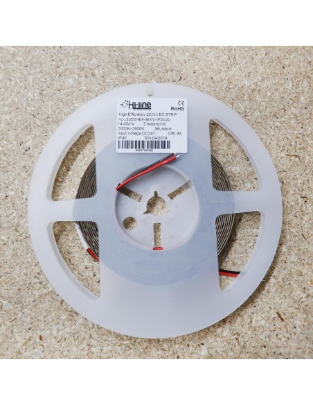 High Efficiency warm white 2700K LED Strip 24V 14.4W/m IP00 CRI90