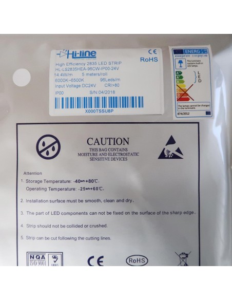 6000K Kaltes Weiß LED-Streifen 24V 14.4W/m IP00 CRI90 SMD2835