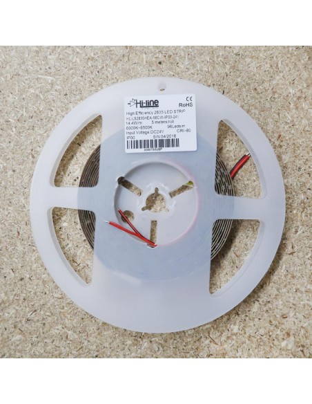6000K Cool White LED Strip 24V 14.4W/m IP00 CRI90 SMD2835