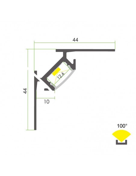 Kachel nach innen LED-Profil L2000 * W44mm * H44mm