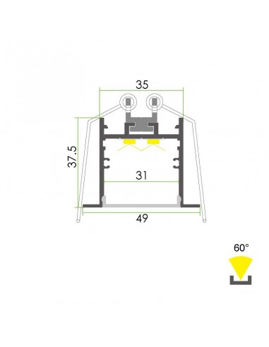 Wall Ceiling Recessed LED Profile L2000*W49mm*H37.5mm