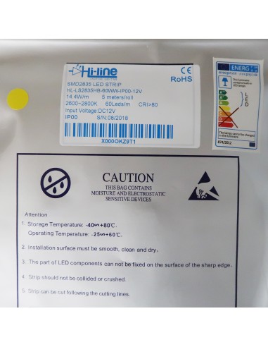 12V Warm White LED Strip 14.4W/m- IP00-CRI80-SMD2835