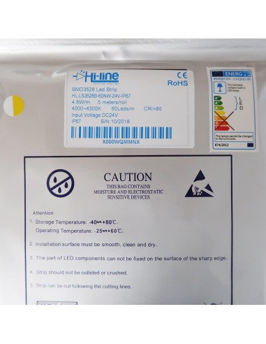 IP67 Natural White LED Strip 24V 4.8W/m