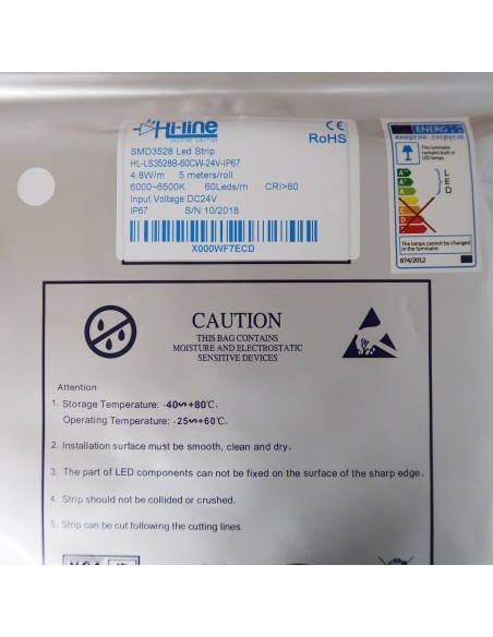 IP67 Cool White LED Strip 24V 4.8W/m