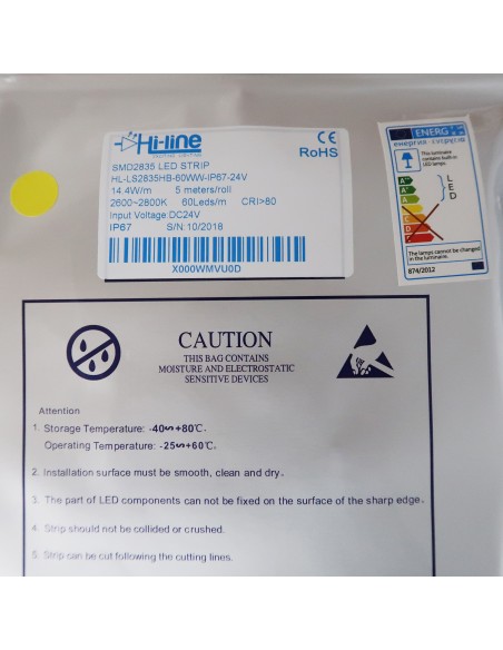  IP67 5m Warmweiß LED Streifen 24V 14,4 W / m