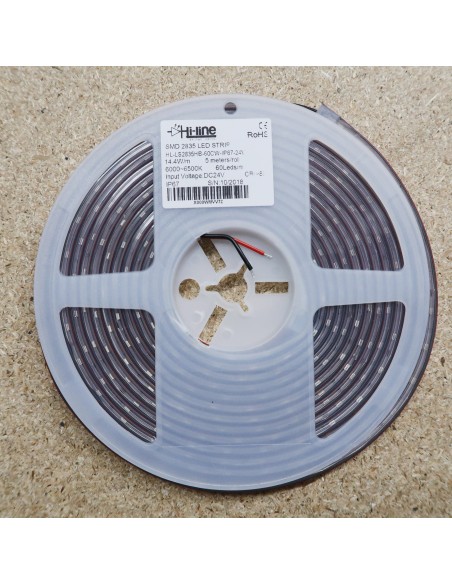 IP67 5m Cool White LED Strip 24V 14.4W/m