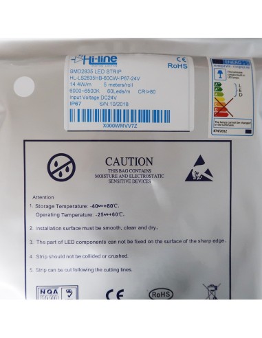  IP67 5m Kaltes Weiß LED Streifen 24V 14,4 W / m