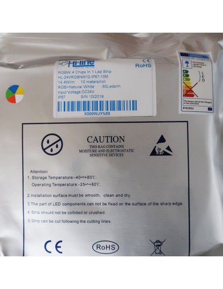  IP67 10m RGBW Natürliches Weiß LED-Streifen 24V-14.4W / m