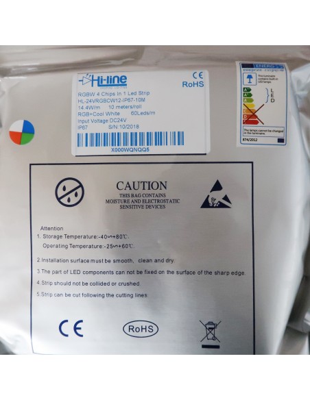 IP67 10m RGBW Cool White LED Strip 24V-14.4W/m