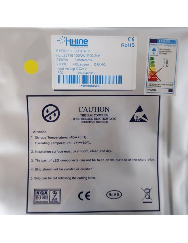 700 LEDs/m 2700K warmweißer LED streifen 24V 24 w/m IP00 CRI90 SMD 2110 5m rolle