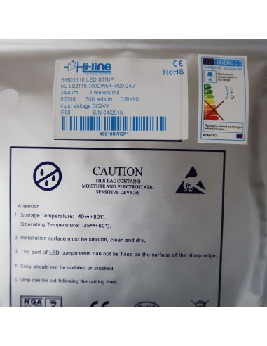 700 LEDs/m 5000K White LED Strip 24V 24 W/m IP00 SMD 2110 CRI90 5m roll