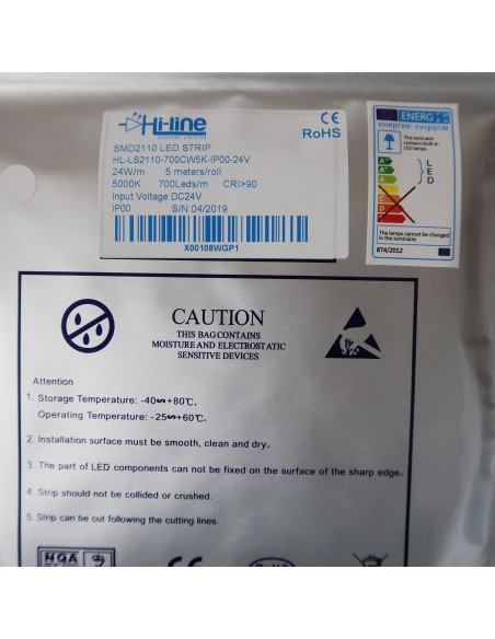 700 LEDs/m 5000K White LED Strip 24V 24 W/m IP00 SMD 2110 CRI90 5m roll