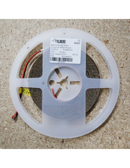 2700K Warm White LED Strip 24V 14.4W/m IP00 SMD 2110 CRI90 180/m 5m roll