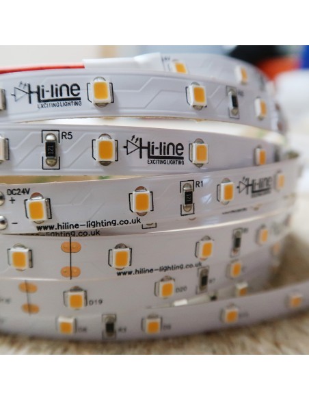 3000K 24V 7.2W/m Warm White LED Strip IP00 CRI90 5m roll