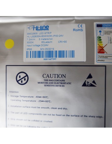 3000K 24V 7.2W/m Warm White LED Strip IP00 CRI90 5m roll