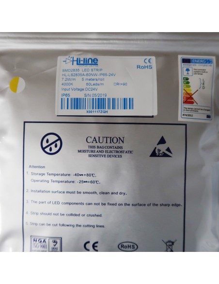 IP65 4000K LED-Streifen 24V-7,2W/m- IP00-CRI90-SMD2835