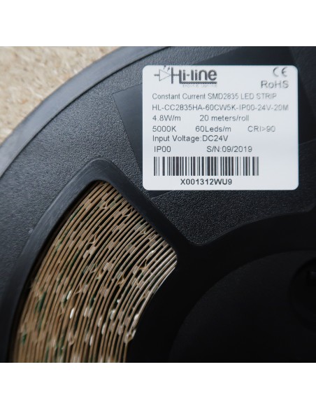 20m roll pure white 5000K cri 90 LED Strip 24V 4.8w/m 115 lm/watt IP00