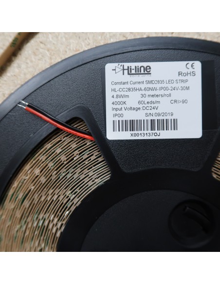 30m roll White 4000K cri 90 LED Strip 24V 4.8w/m 115 lm/watt IP00