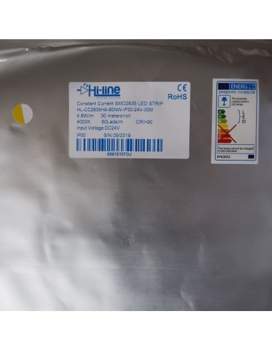 30m roll White 4000K cri 90 LED Strip 24V 4.8w/m 115 lm/watt IP00