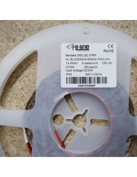 Beigbare Warmweißer LED-Streifen 24V 14,4W/m CRI90 IP00, 5m rolle