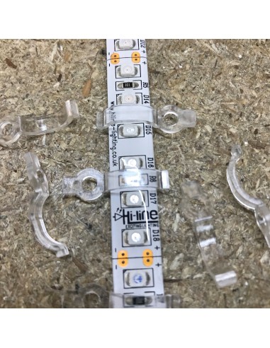 LED Strip Fixing Clip single screw for 8mm IP54/65 LED Strips (lot of 10 clips)