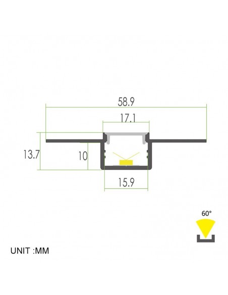 Trimless Plaster-in PMMA LED Aluminium Profile 2 meters