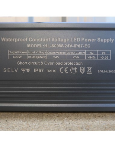 LED Driver 600W 24V IP67 high efficiency constant voltage (EC Series)