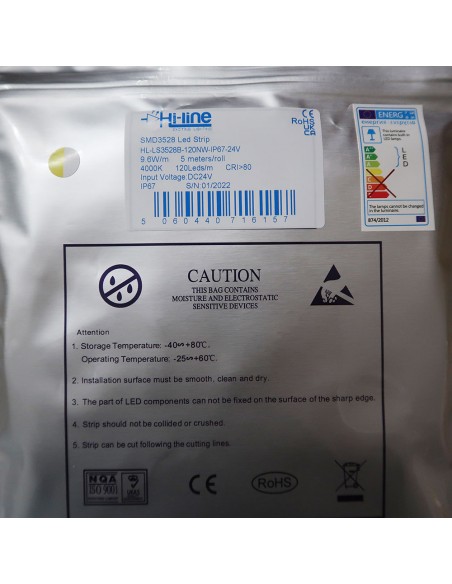 IP67 Naturweißer LED-Streifen 24V | 9,6W/m | CRI80 | SMD3528