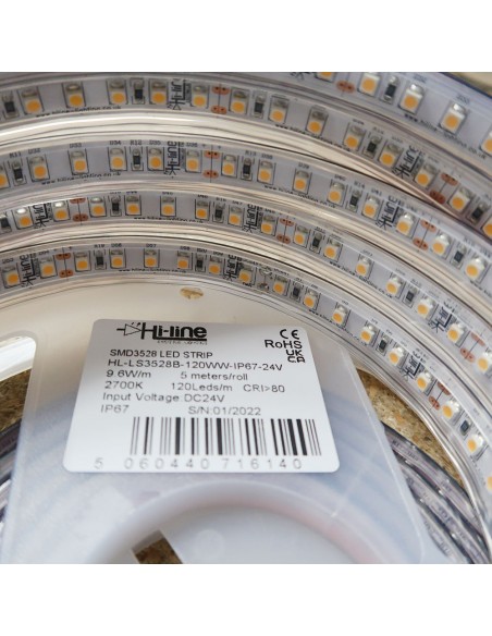 Kaltweißer LED-Streifen 24V | 9,6W/m | IP67 | CRI80 | SMD3528