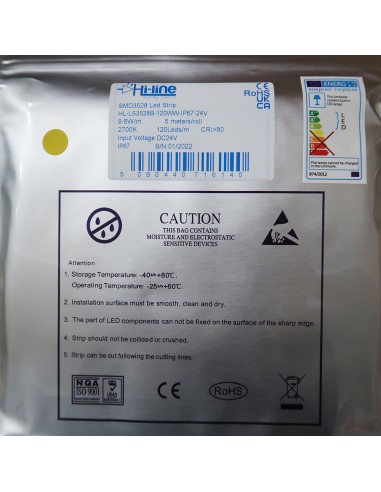 Kaltweißer LED-Streifen 24V | 9,6W/m | IP67 |...