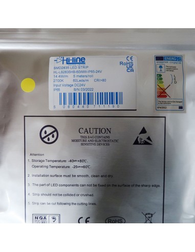 Warmweißer LED-Streifen 24V | 14,4W/m | IP65 |...