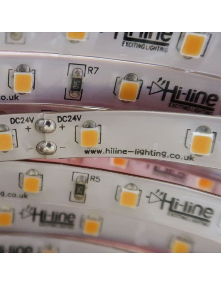 Warmweißer LED-Streifen 24V | 14,4W/m | IP65 | CRI80 | SMD2835