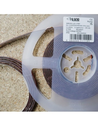 Warmweißer LED-Streifen 24V | 14,4W/m | IP65 |...