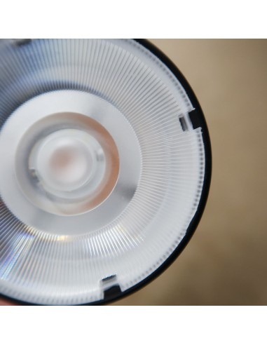 Very warm white GU10 LED: 6.5W, 24° beam, dimmable, 2700K, high CRI.