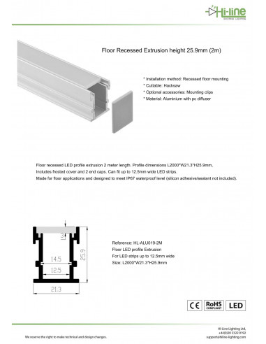 Floor recessed LED profile extrusion | L2000mm...