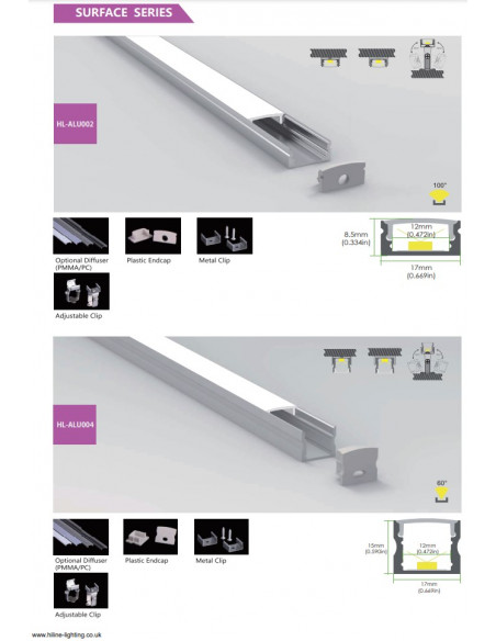 Slim wall LED profile extrusion L2000mm | W17mm | H8.5mm