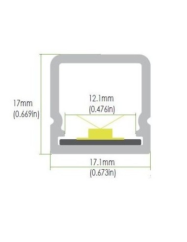 IP67 surface mount LED profile extrusion with milky cover 2m length (17x17mm)