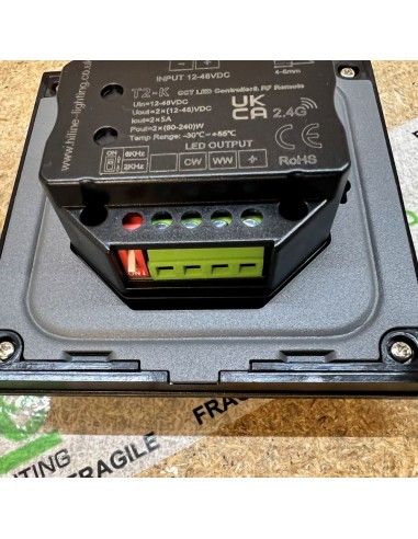 T2-K tunable-white-led-dimmer-12-48v-cct-controller-black-front-view
