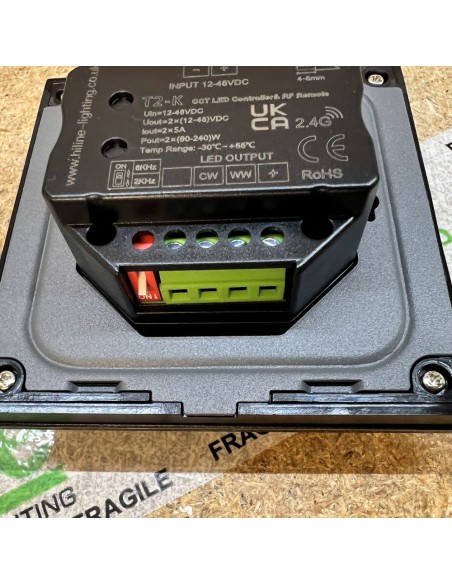 T2-K tunable-white-led-dimmer-12-48v-cct-controller-black-front-view
